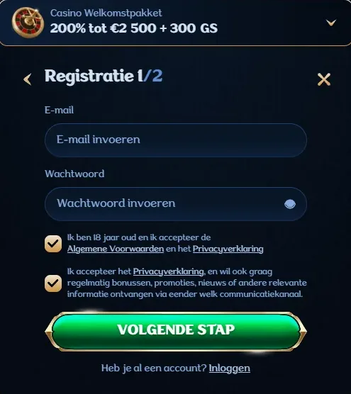 Inschrijven en je eerste storting bij Millioner Casino
