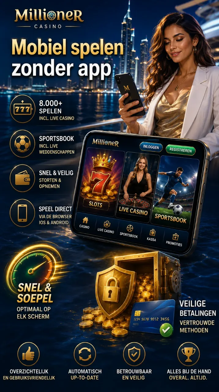 Mobiel spelen zonder app bij Millioner Casino